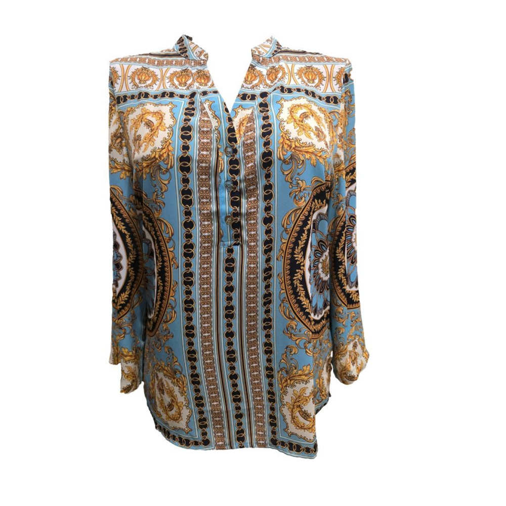 Women's LIOR paris Blue Gold Baroque Print Blouse M